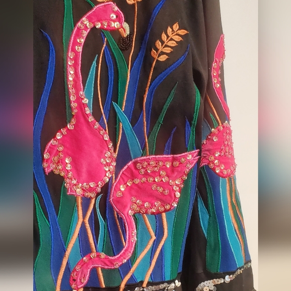 Vintage 1980's HMJ RESORT Sequin Embroidered Beaded Flamingo Jacket Blazer M - Picture 4 of 7